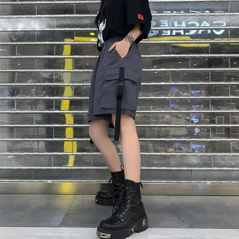 Grunge Wide Leg Cargo Shorts for Trendy Y2K Fashion Enthusiasts - Korean & Asian Styles