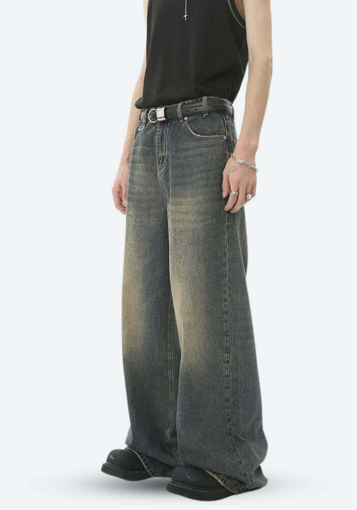 Grunge Wide Leg Denim Jeans for Modern Y2K Style - Trendy 2000s Fashion for Men