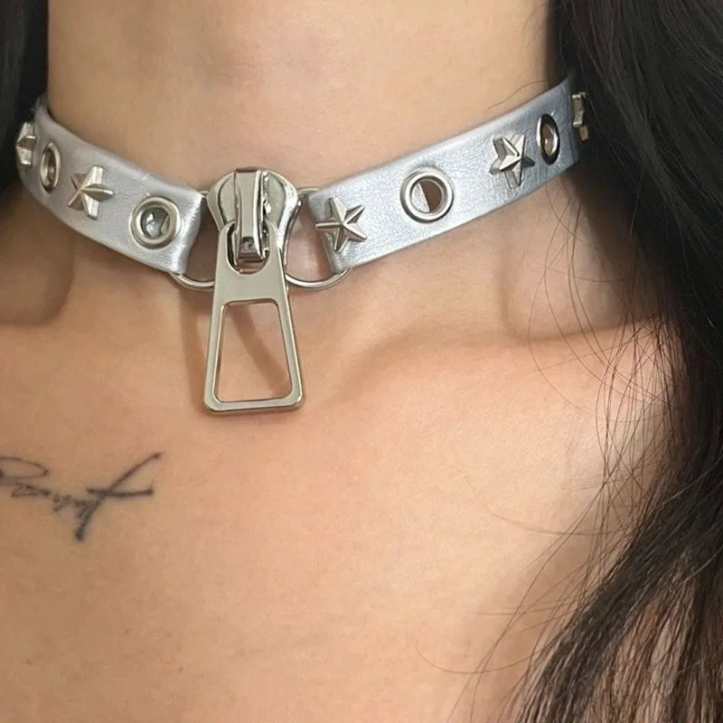 Grunge Zip Pendant Choker Necklace - Trendy Y2K Fashion Accessory for Stylish Looks