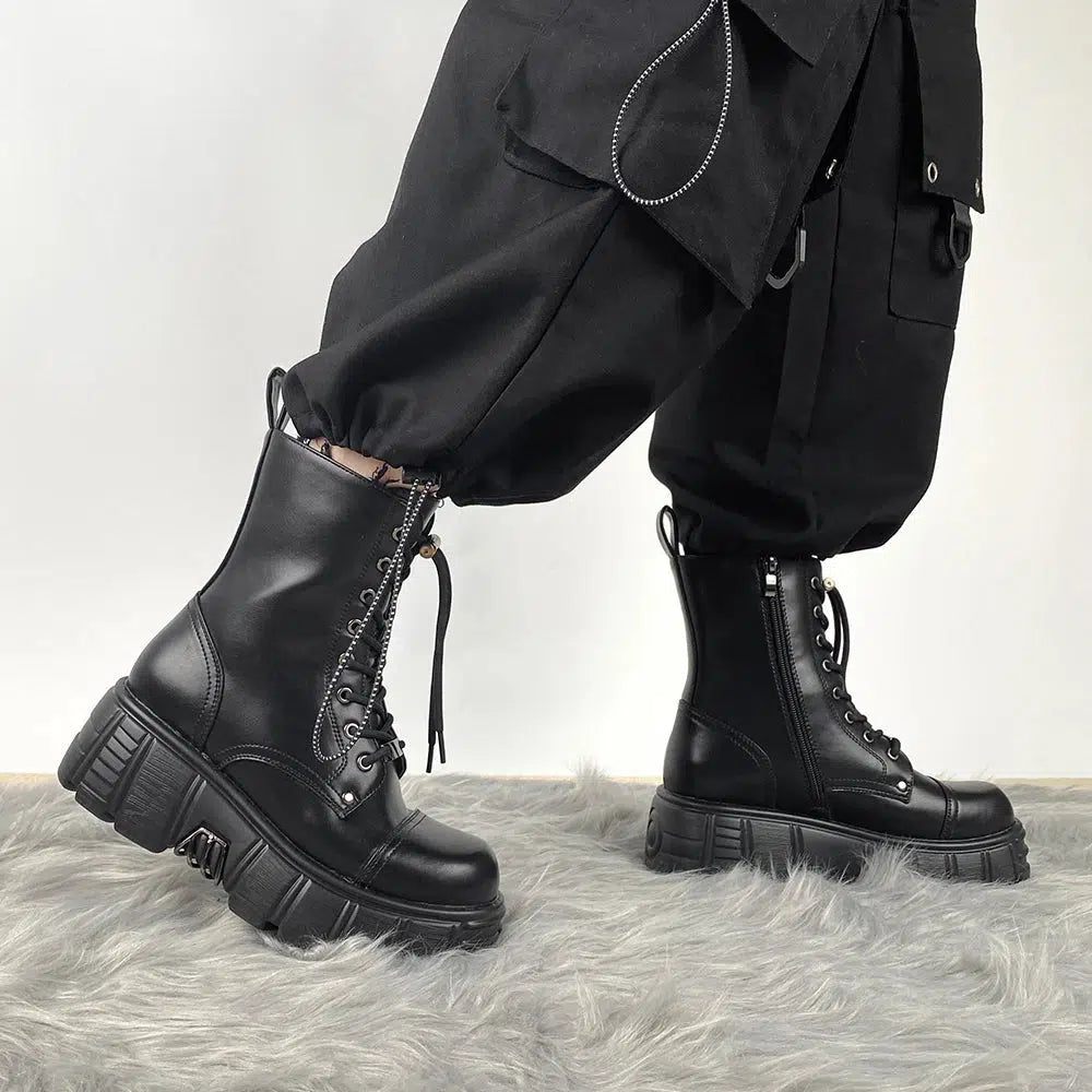 Grunge Zip-Up Platform Combat Boots for Y2K Fashion, Emo Styles, and Aesthetic Outfits