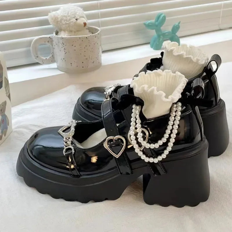 Heart Accessory Chunky Platform Mary Jane Shoes for Trendy Y2K Fashion Lovers