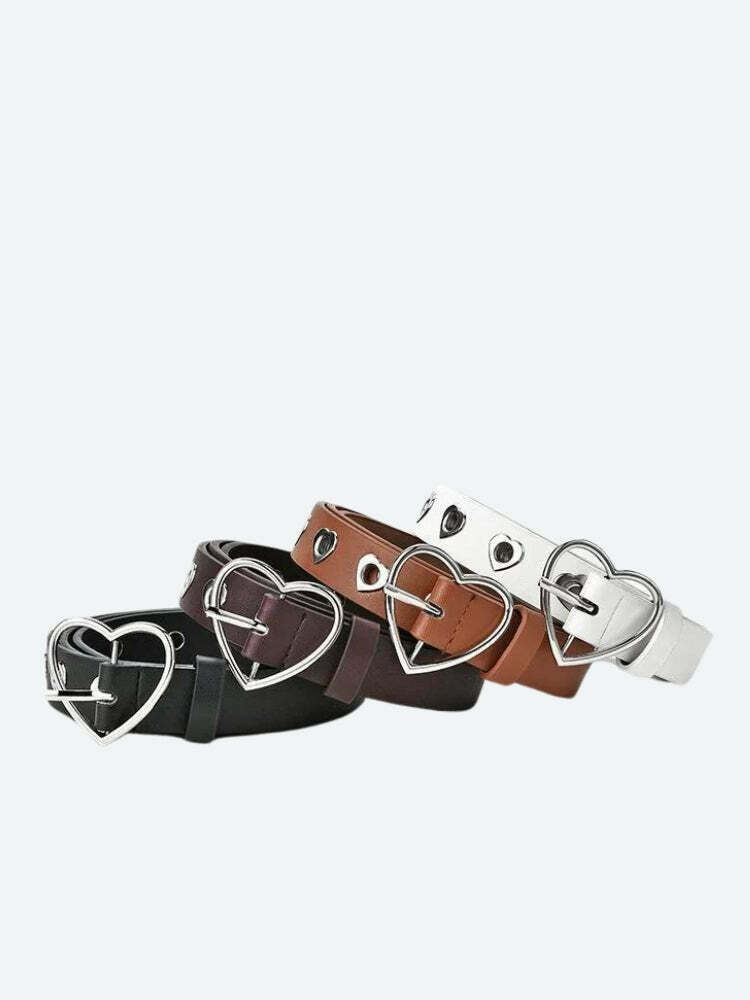 Heart Buckle Faux Leather Belt for Y2K Fashion - Trendy 90s Style Accessory for Outfits