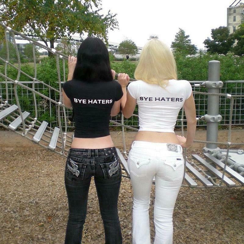 Hi & Bye Haters Crop Top - Trendy Y2K Fashion for Emo, Grunge, and Vintage Styles