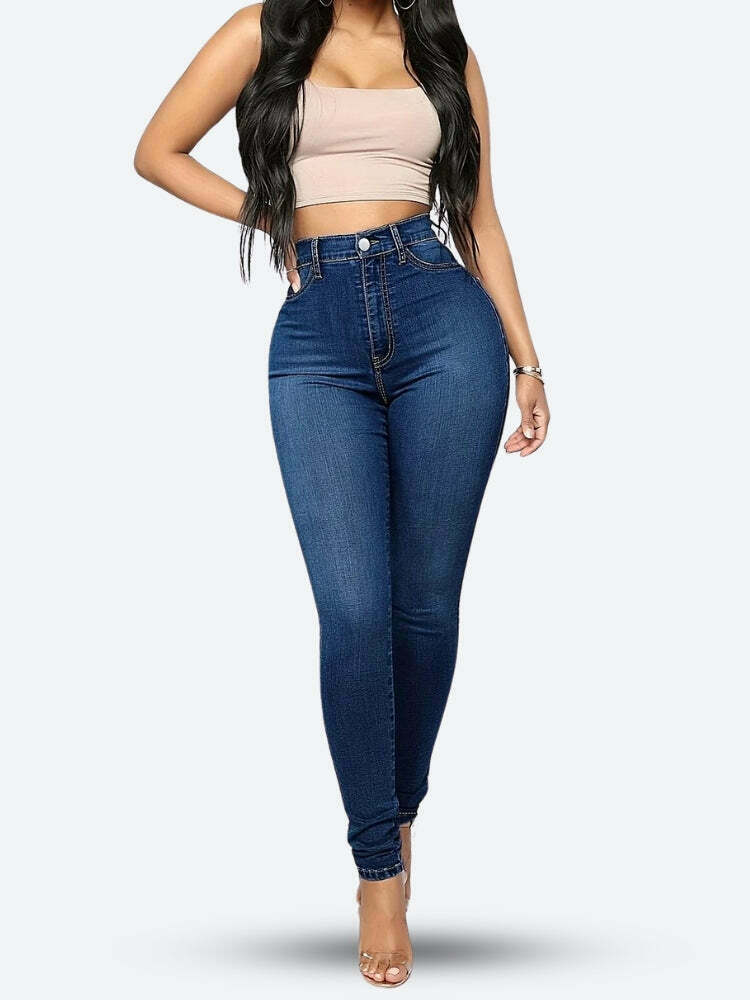 High Rise Denim Skinny Jeans for Y2K Fashion: Trendy Brown Styles for Gen Z Outfits