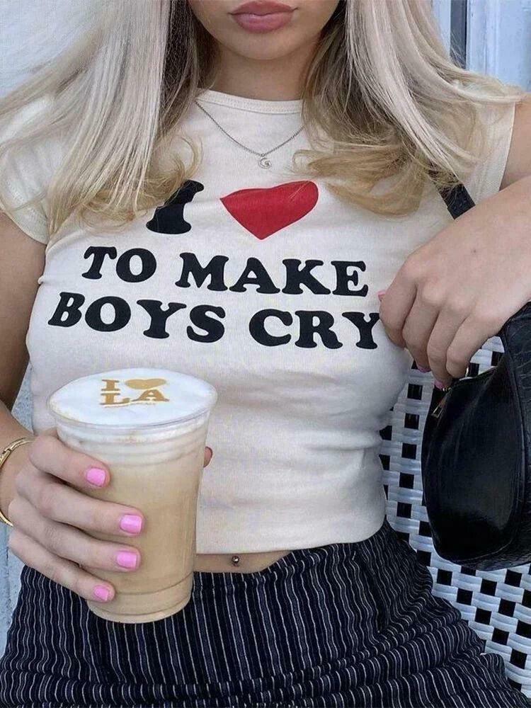 I Love To Make Boys Cry Tee - Y2K Style Graphic Tee for Trendy Fashion Lovers