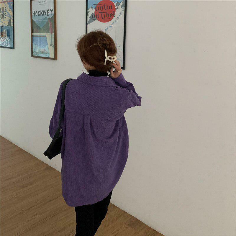 Indie Purple Color Block Corduroy Casual Shirt - Trendy Y2K Fashion for Stylish Looks