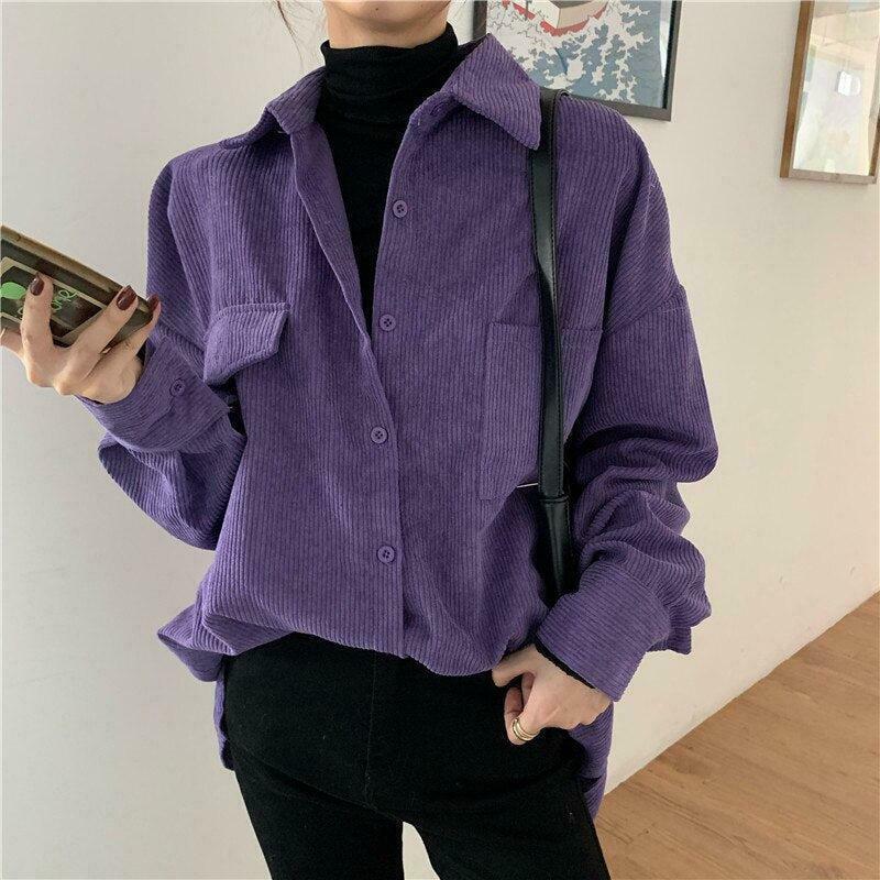 Indie Purple Color Block Corduroy Casual Shirt - Trendy Y2K Fashion for Stylish Looks