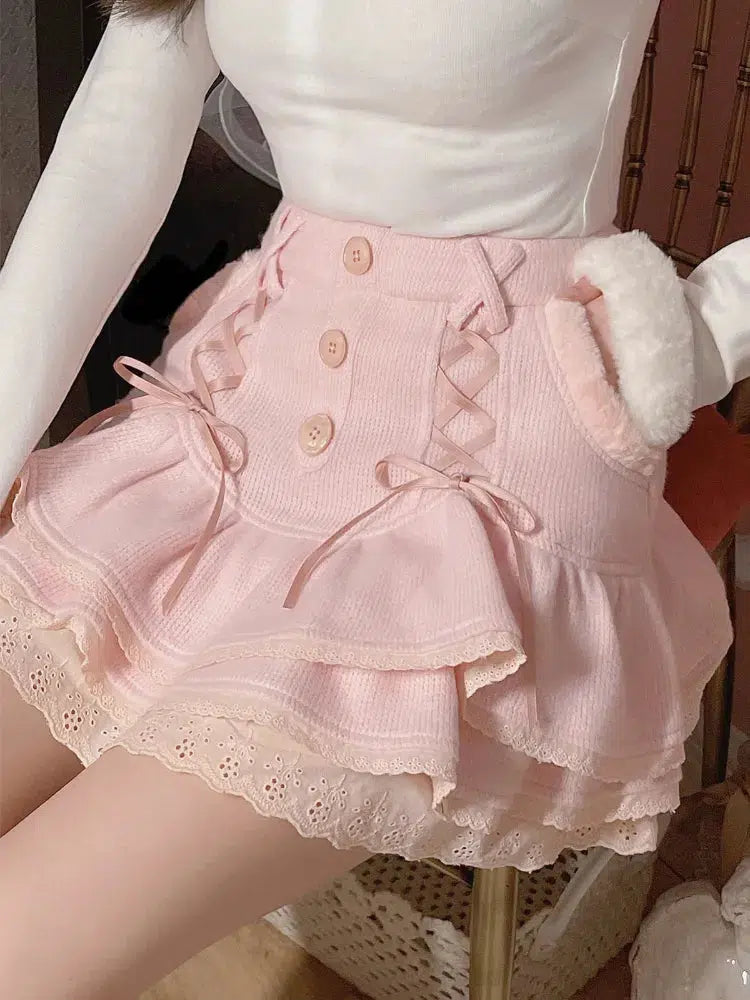 Kawaii Ruffled Layered Lace Mini Skirt for Y2K Street Fashion and Grunge Style Outfits