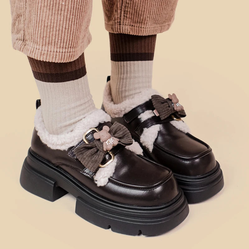 Kawaii Teddy Bear Platform Oxford Shoes for Y2K Style Fashion and Retro Outfits