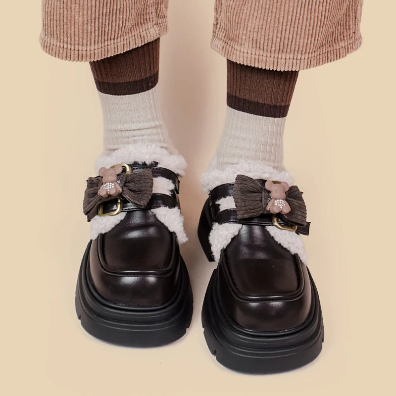 Kawaii Teddy Bear Platform Oxford Shoes for Y2K Style Fashion and Retro Outfits