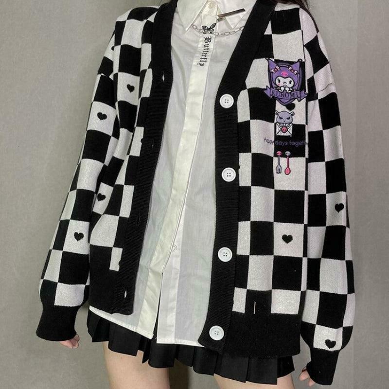 Kuromi Buttoned Black Cardigan for Trendy Y2K Fall Outfits and Casual Style Revival