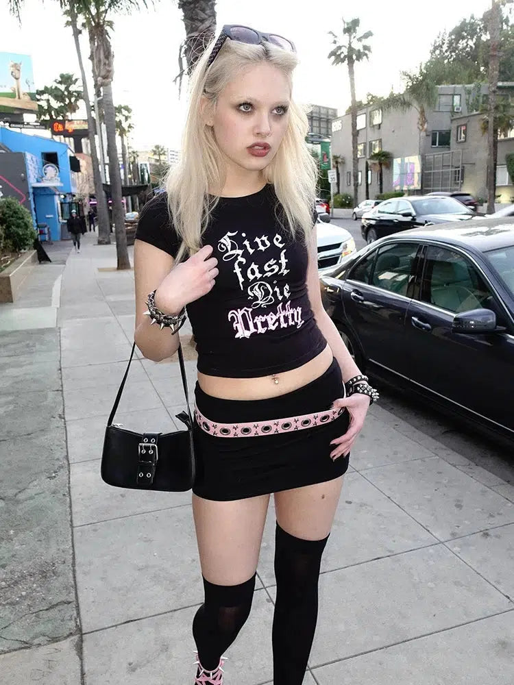 Live Fast Die Pretty Tee - Trendy Y2K Street Fashion for Pastel Outfits & Rave Style