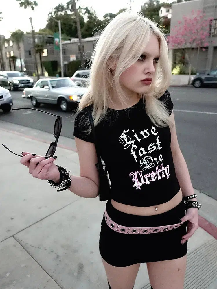 Live Fast Die Pretty Tee - Trendy Y2K Street Fashion for Pastel Outfits & Rave Style