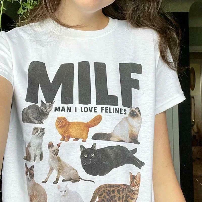 Man I Love Felines Tee - Trendy Y2K Fashion for Cat Lovers in Korean & Asian Styles