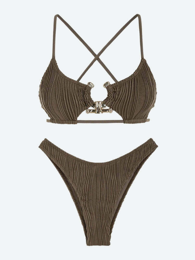 Metal Hardware Criss Cross Bikini Set - Trendy Y2K Style for Fashion-Forward Swimwear