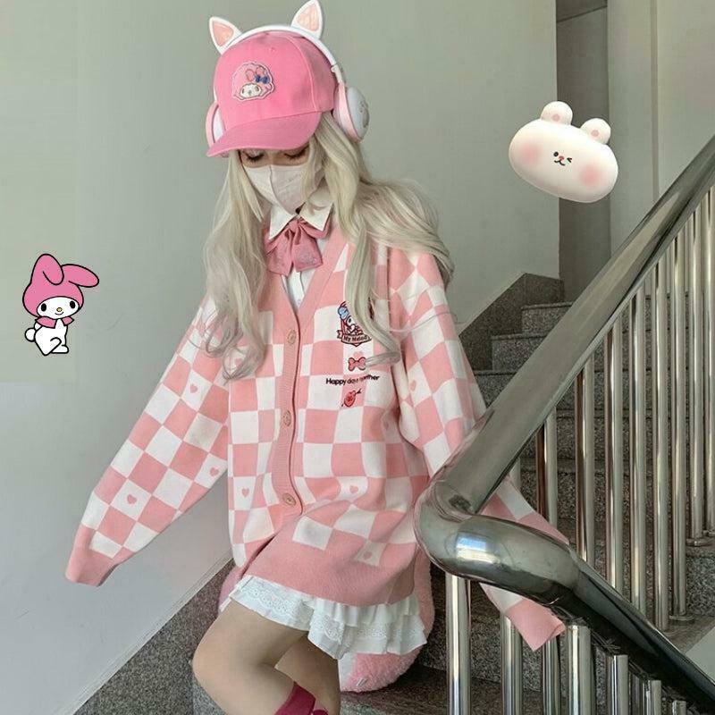 My Melody Buttoned Pink Cardigan for Y2K Grunge Outfits and Alt Fashion Inspiration