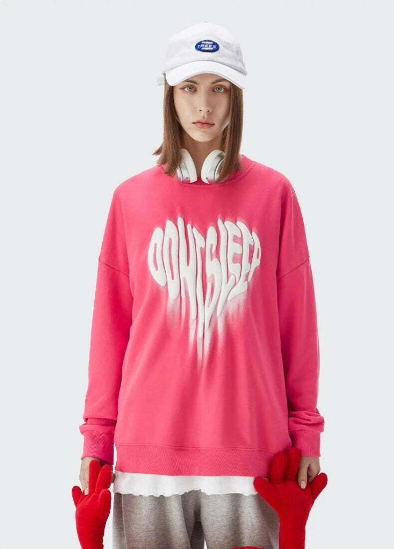 Ooh I Sleep Crew Neck Sweatshirt - Trendy Y2K Grunge Fashion for Women in Pink