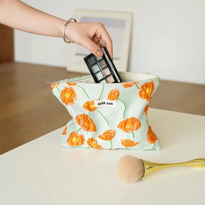 Orange Flowers Makeup Bag - Y2K Fashion Essential for Trendy 2000s Style Lovers