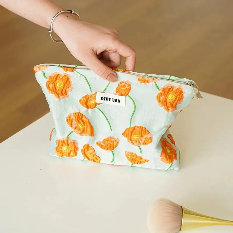 Orange Flowers Makeup Bag - Y2K Fashion Essential for Trendy 2000s Style Lovers