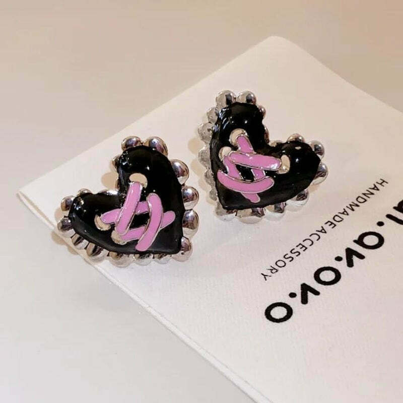 Pastel Goth Corset Heart Earrings - Trendy Y2K Corset Jewelry for Unique Style Lovers