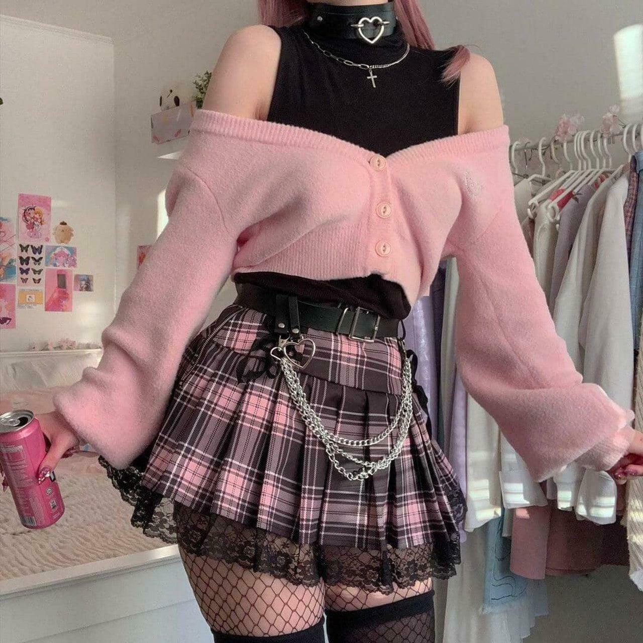 Pastel Goth Pleated Mini Skirt with Belt - Trendy Korean Y2K Fashion for Stylish Looks