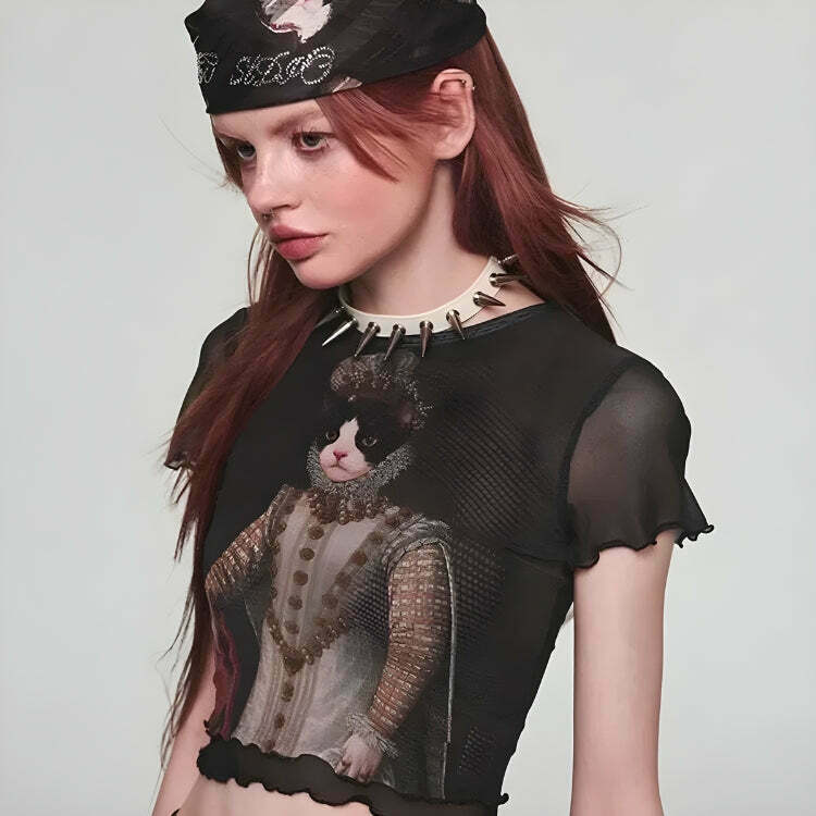 Princess Cat Crop Top - Trendy Y2K Cat Top for Stylish Y2K Clothing Enthusiasts