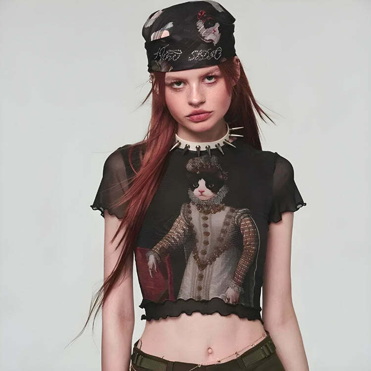 Princess Cat Crop Top - Trendy Y2K Cat Top for Stylish Y2K Clothing Enthusiasts