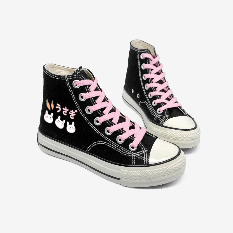 Rabbit & Carrot Lace Up Canvas Shoes for Y2K Style Outfits - Trendy Rabbit Canvas Sneakers