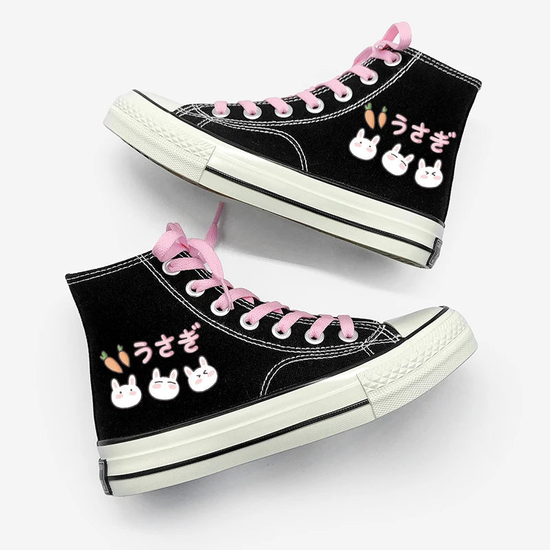 Rabbit & Carrot Lace Up Canvas Shoes for Y2K Style Outfits - Trendy Rabbit Canvas Sneakers