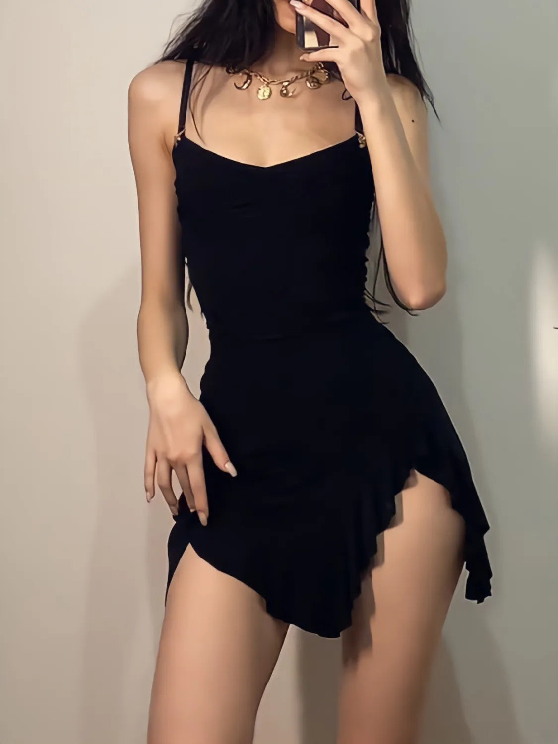 Ruffled Slit Bodycon Mini Dress - Trendy Y2K Grunge Style for Fashion-Forward Looks