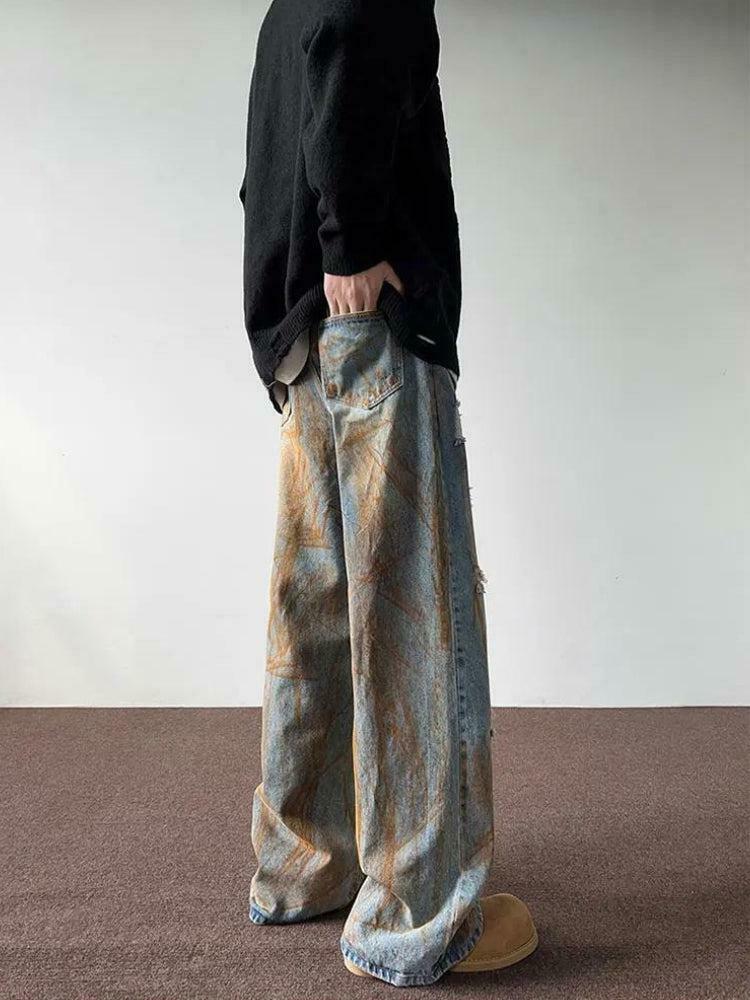 Rusty Pattern Wide Leg Denim Jeans - Trendy Y2K Fashion for a Stylish Look