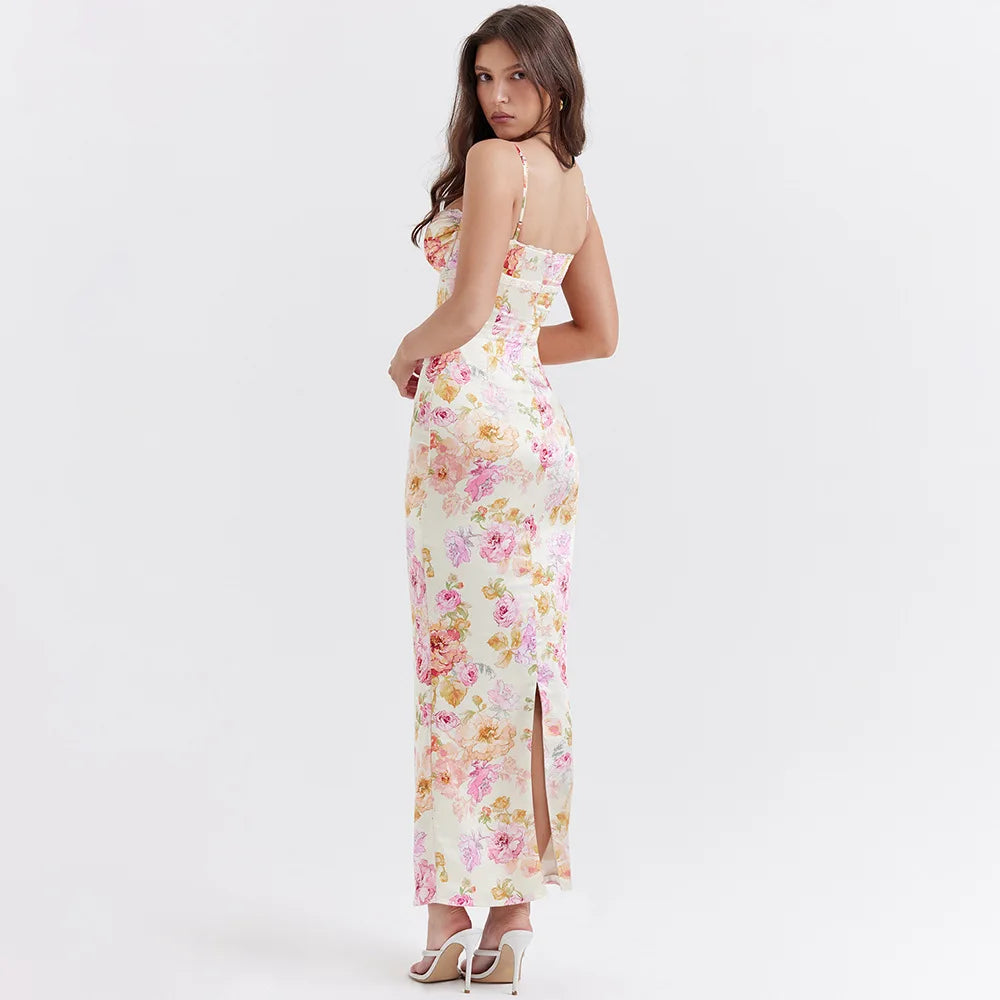 Satin Floral Pencil Maxi Dress - Edgy Y2K Fashion for Trendy Women in 2024