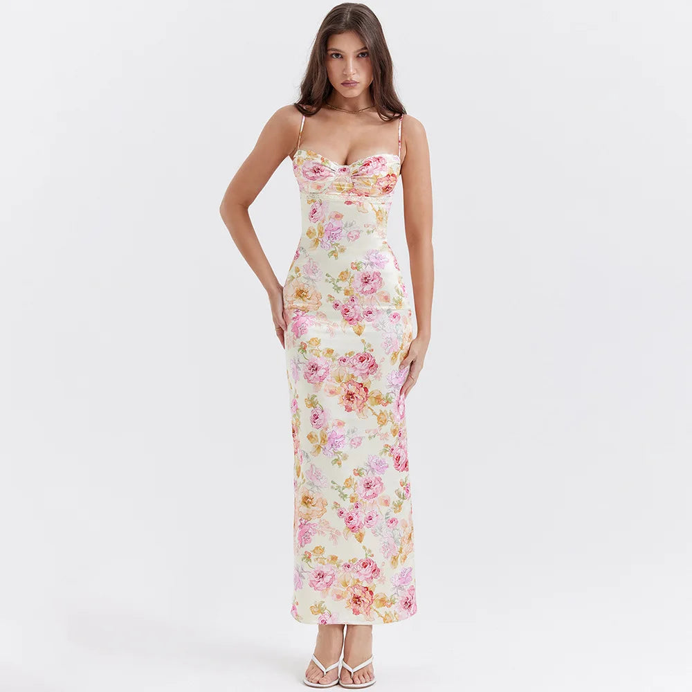 Satin Floral Pencil Maxi Dress - Edgy Y2K Fashion for Trendy Women in 2024