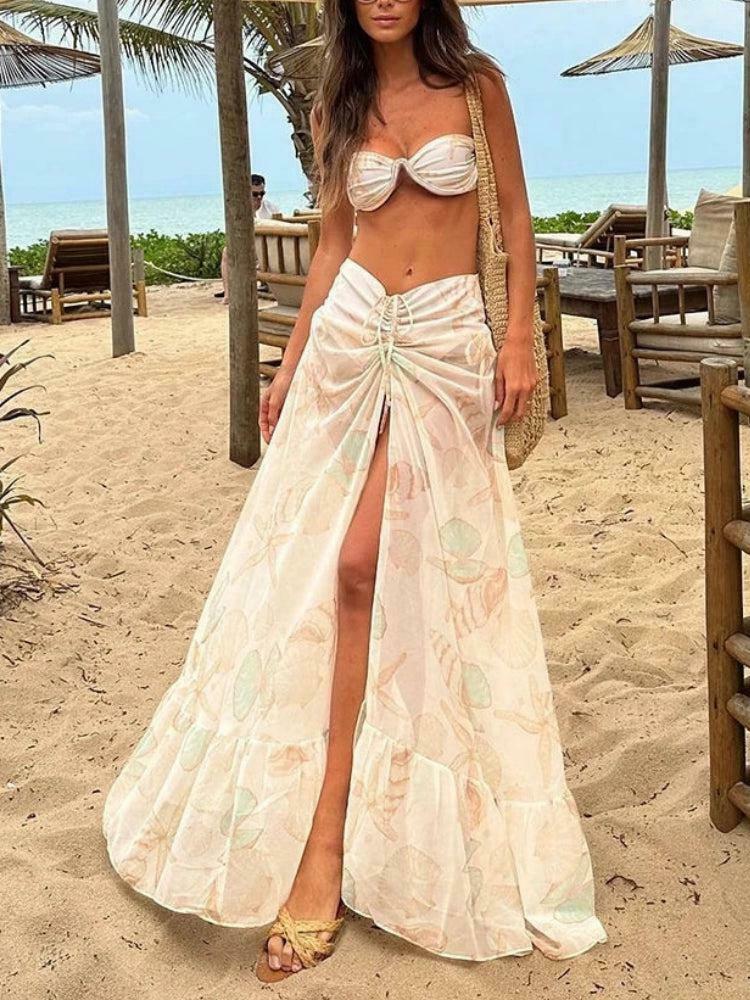 Sea Shell Three Piece Bikini Set - Trendy Y2K Style Swimwear for Fashion-Forward Looks