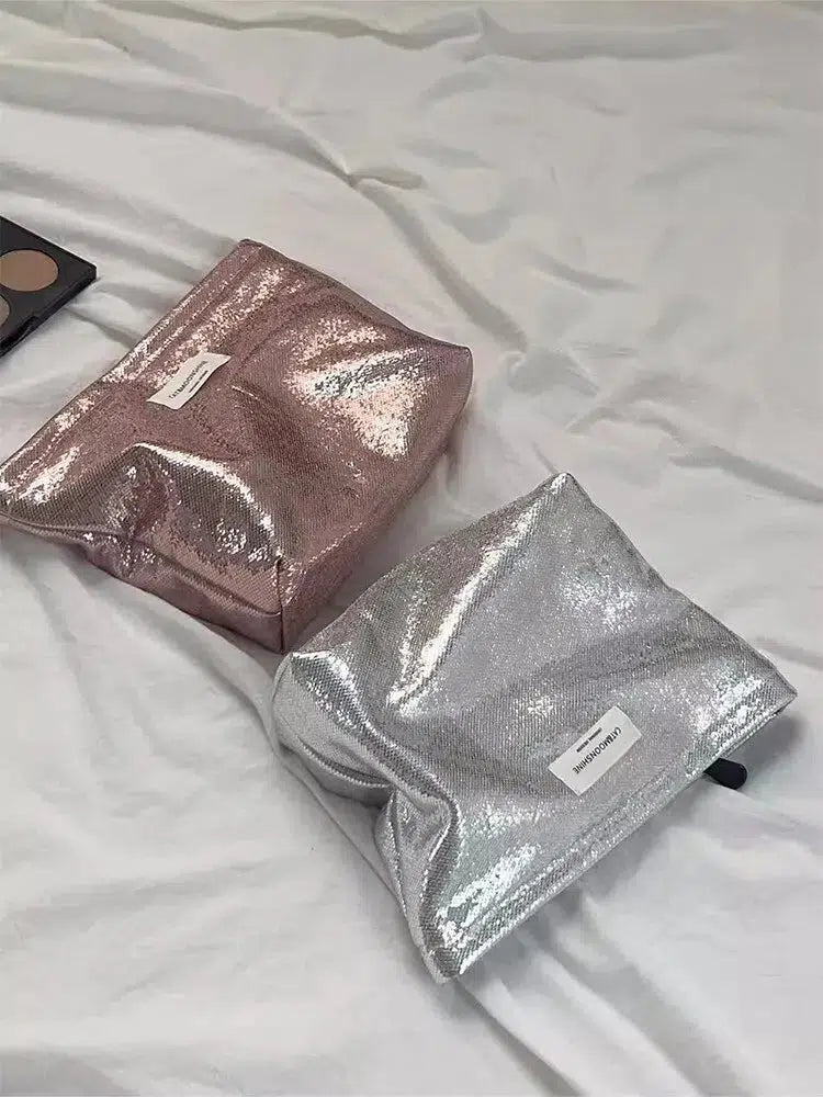 Shiny Metallic Y2K Style Makeup Bag for Trendy Outfits and Fashionable Accessories