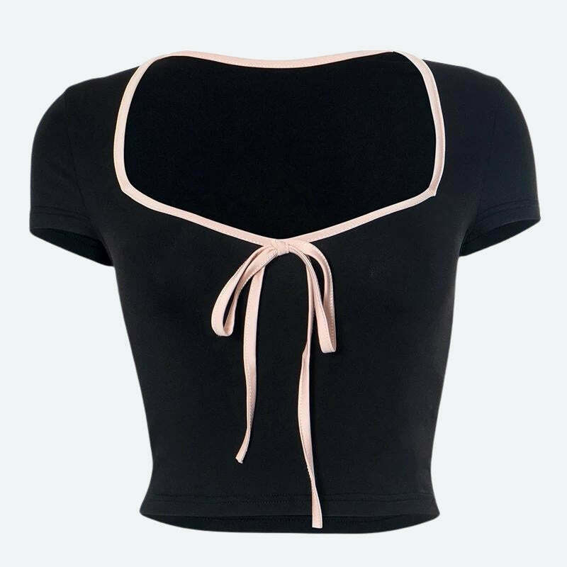 Soft Girl Bow Sweetheart Neckline Top - Trendy Y2K Style Clothing for Modern Fashionistas