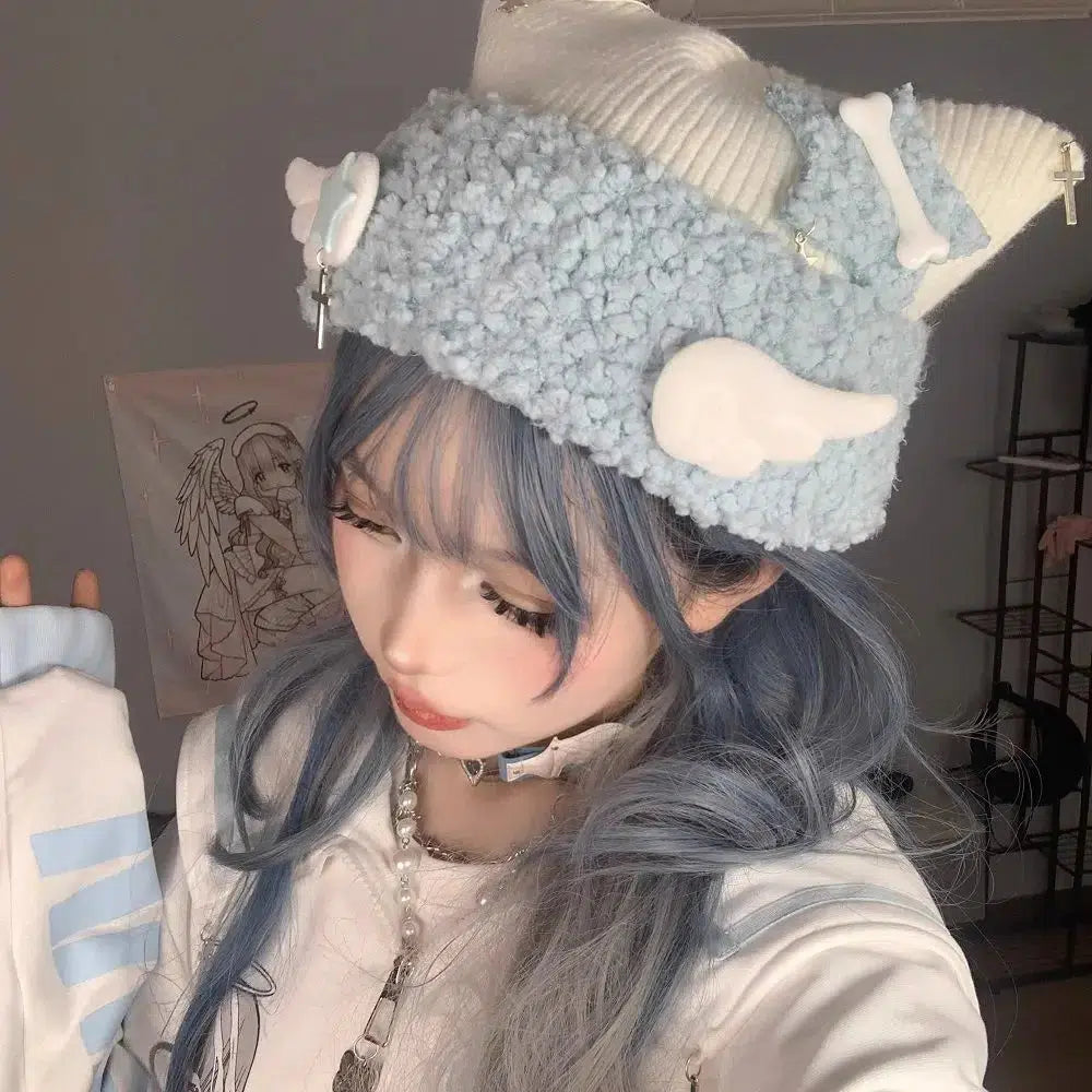 Soft Girl Kawaii Wings Knitted Beanie - Y2K Style Grunge Fashion for Trendy Looks