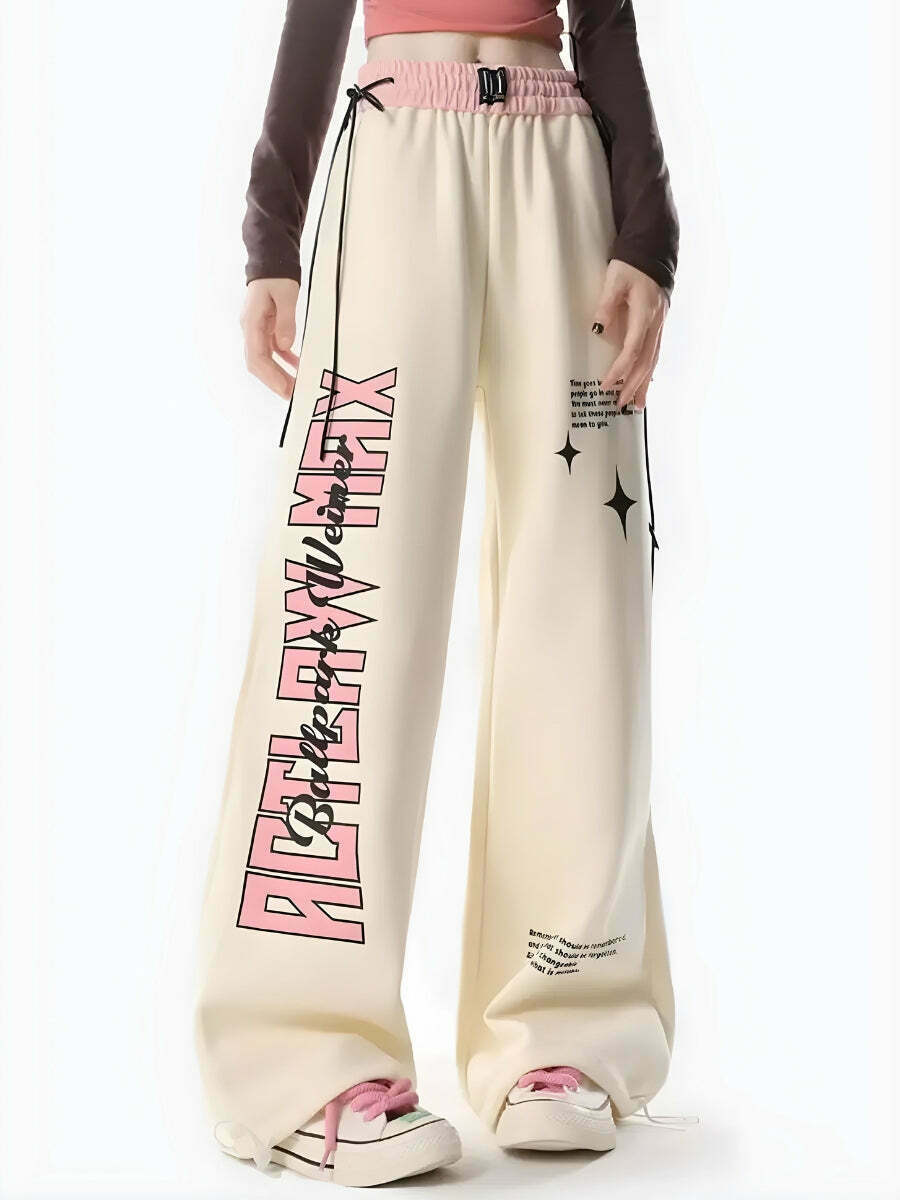 Soft Girl Lace Up Bow Sweatpants - Y2K Japanese Star Print Grey Corduroy Style