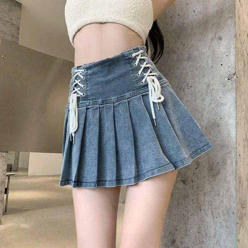 Soft Girl Lace-Up Denim Mini Skirt - Trendy Y2K Clothing for a Stylish Look