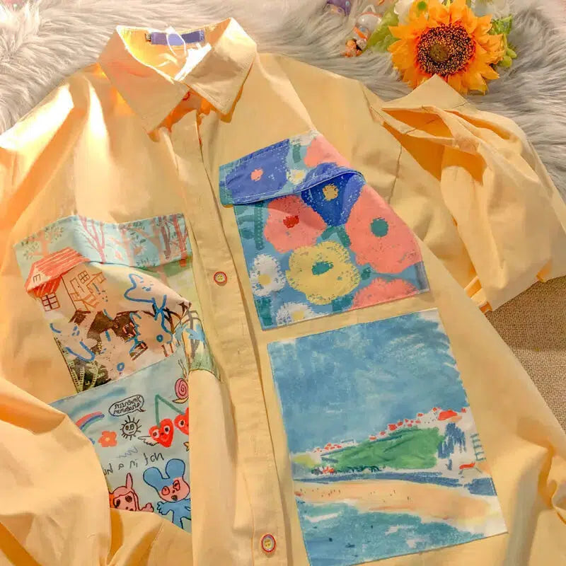 Soft Girl Oil Painting Shirt - Trendy Y2K Clothing for a Unique Artistic Style