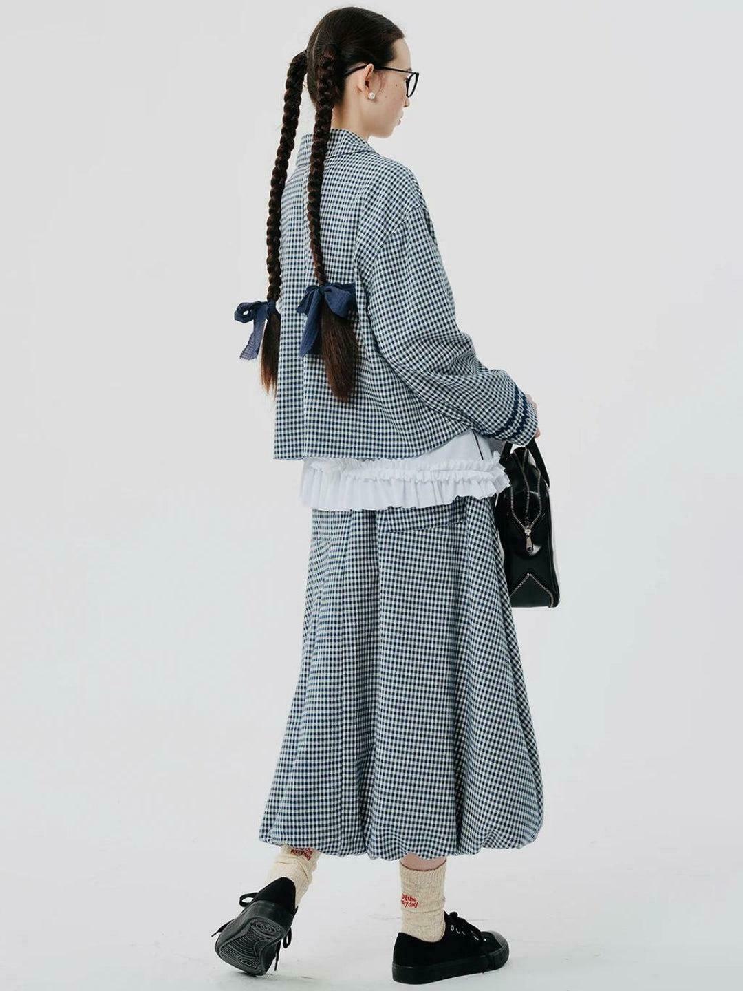 Soft Girl Plaid Bubble Midi Skirt - Trendy Y2K Fashion for a Chic Korean Look