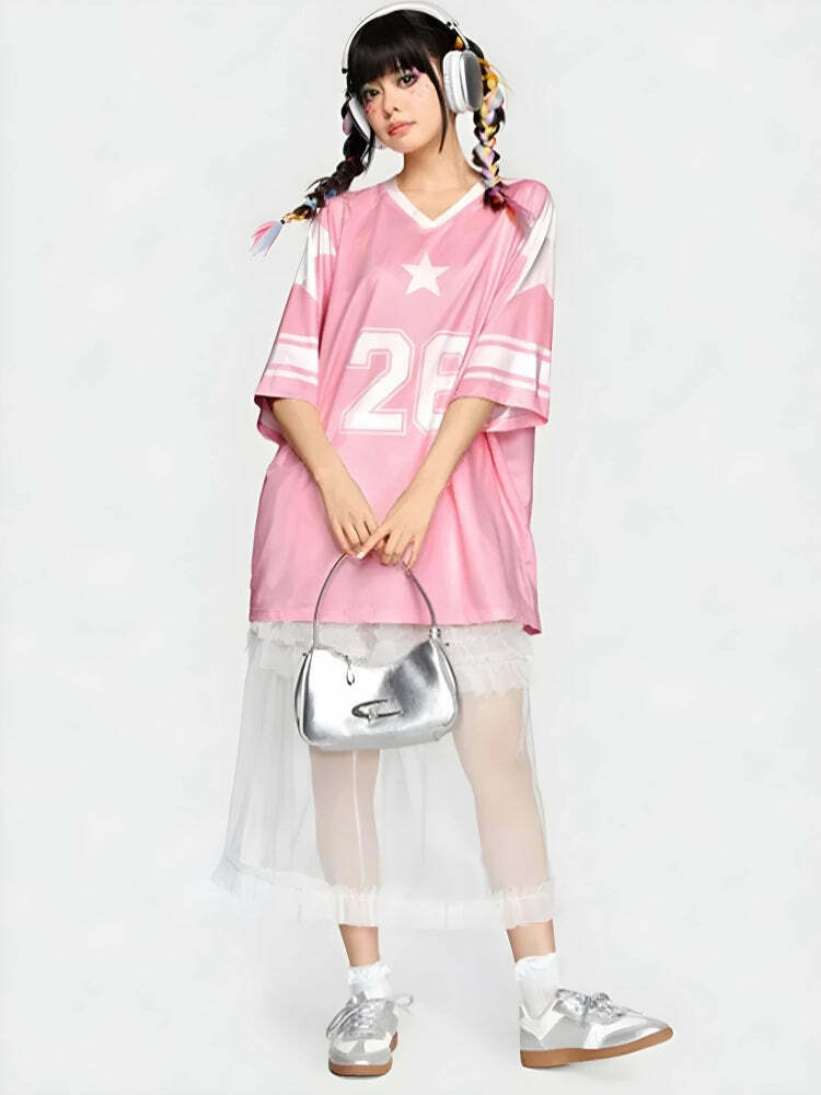 Soft Girl Star 26 Jersey Top - Trendy Y2K Fashion Inspired by Korean & Asian Styles