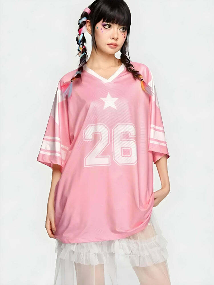 Soft Girl Star 26 Jersey Top - Trendy Y2K Fashion Inspired by Korean & Asian Styles