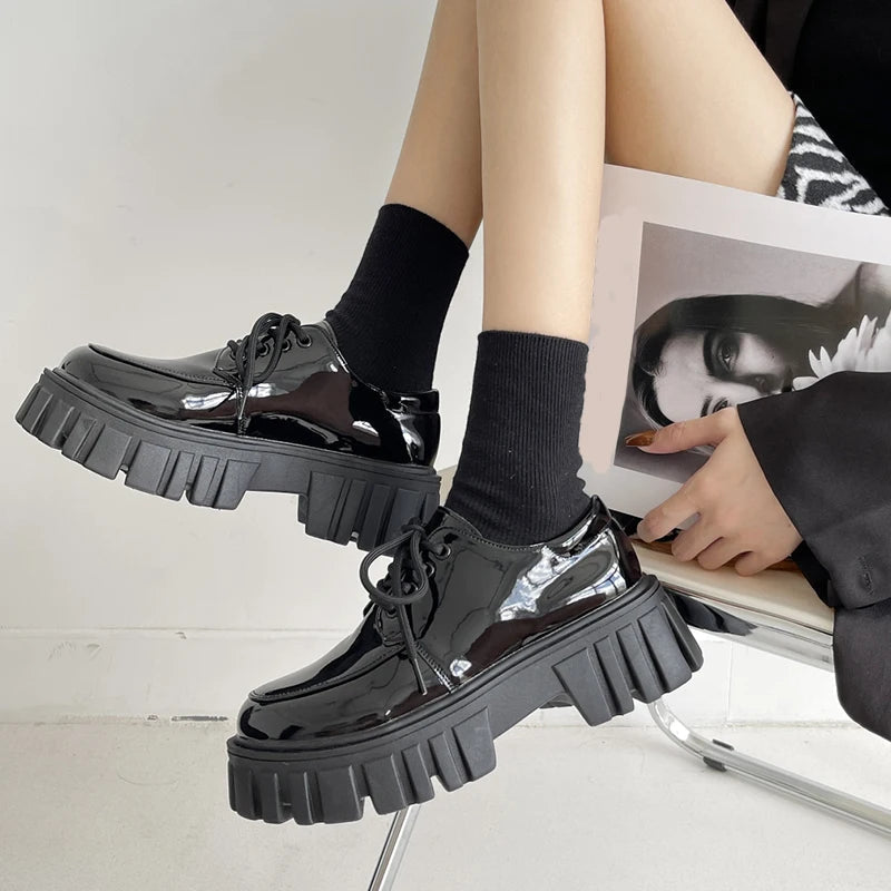 Soft Grunge Chunky Platform Oxford Shoes - Trendy Y2K Style Grunge Platform Footwear