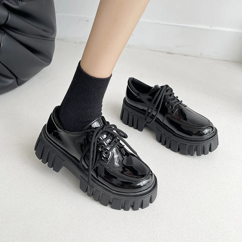 Soft Grunge Chunky Platform Oxford Shoes - Trendy Y2K Style Grunge Platform Footwear