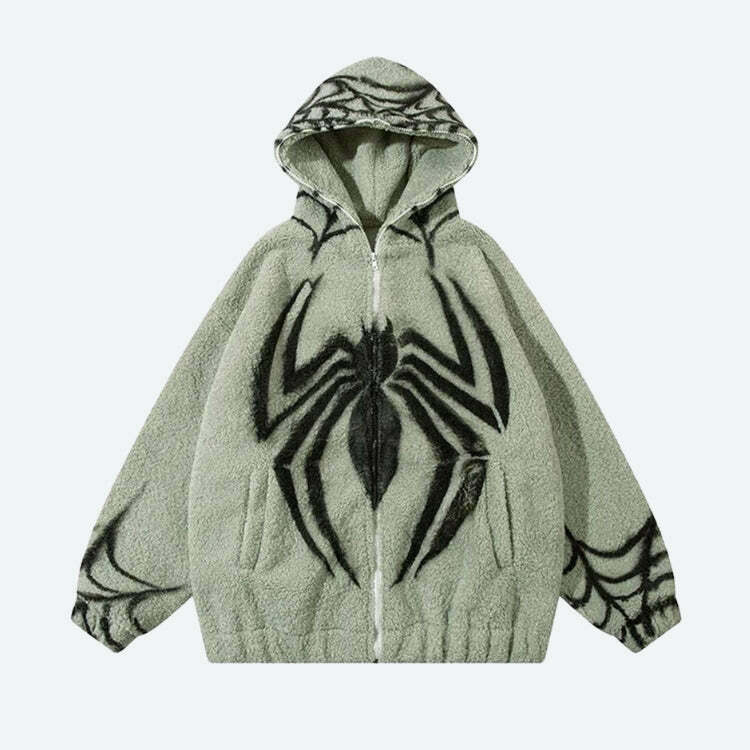 Spider Full Zip-Up Teddy Hoodie Jacket for Men - Stylish Camo, Green, Brown & More