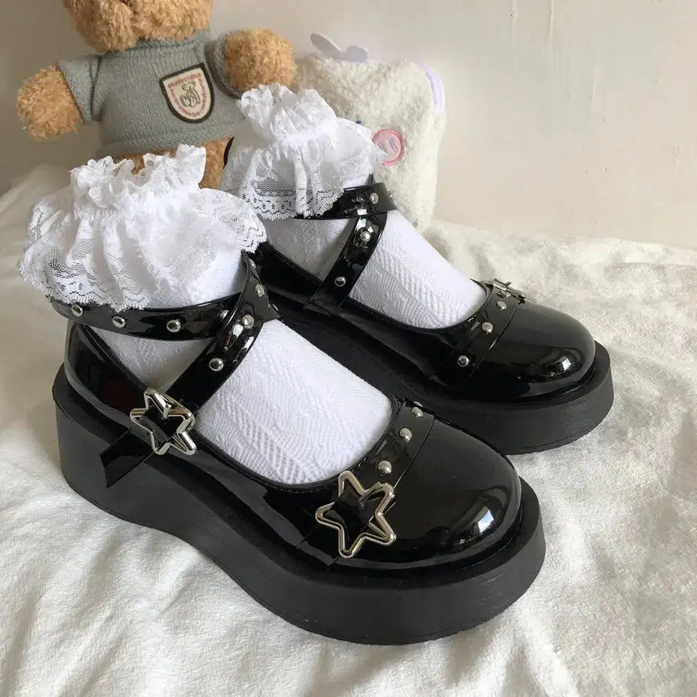 Star Buckled Platform Mary Jane Shoes for Y2K Fashion Enthusiasts - Trendy Star Mary Janes