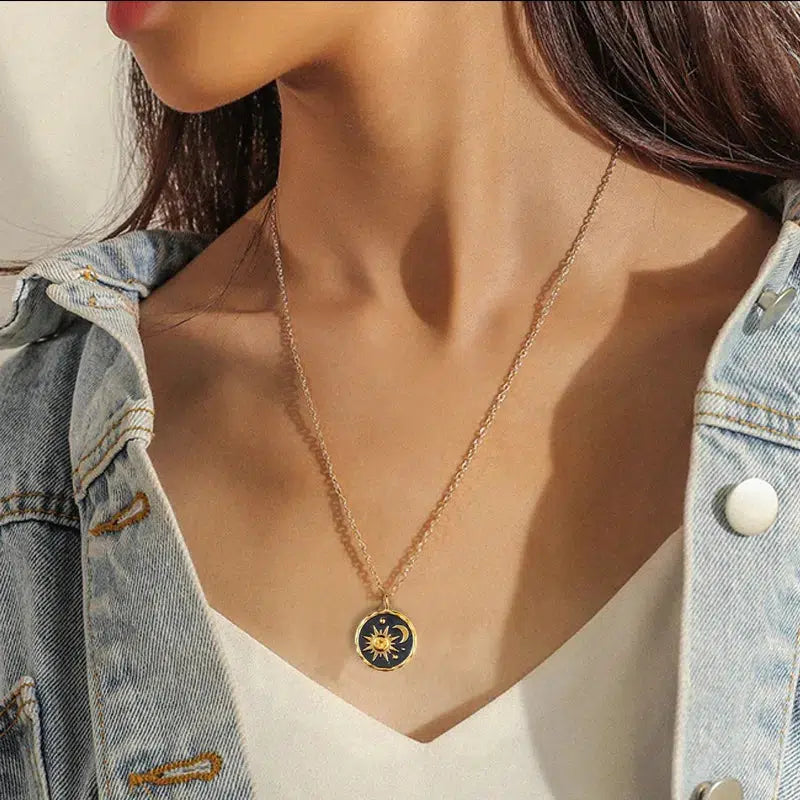 Sun Moon Charm Necklace - Trendy Y2K Style Jewelry for Fashion-Forward Outfits