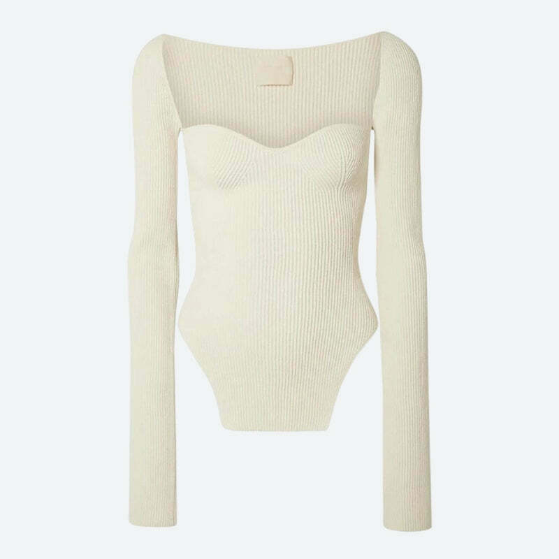 Sweetheart Neckline Knitted Top - Trendy Korean Y2K Fashion for a Chic Look