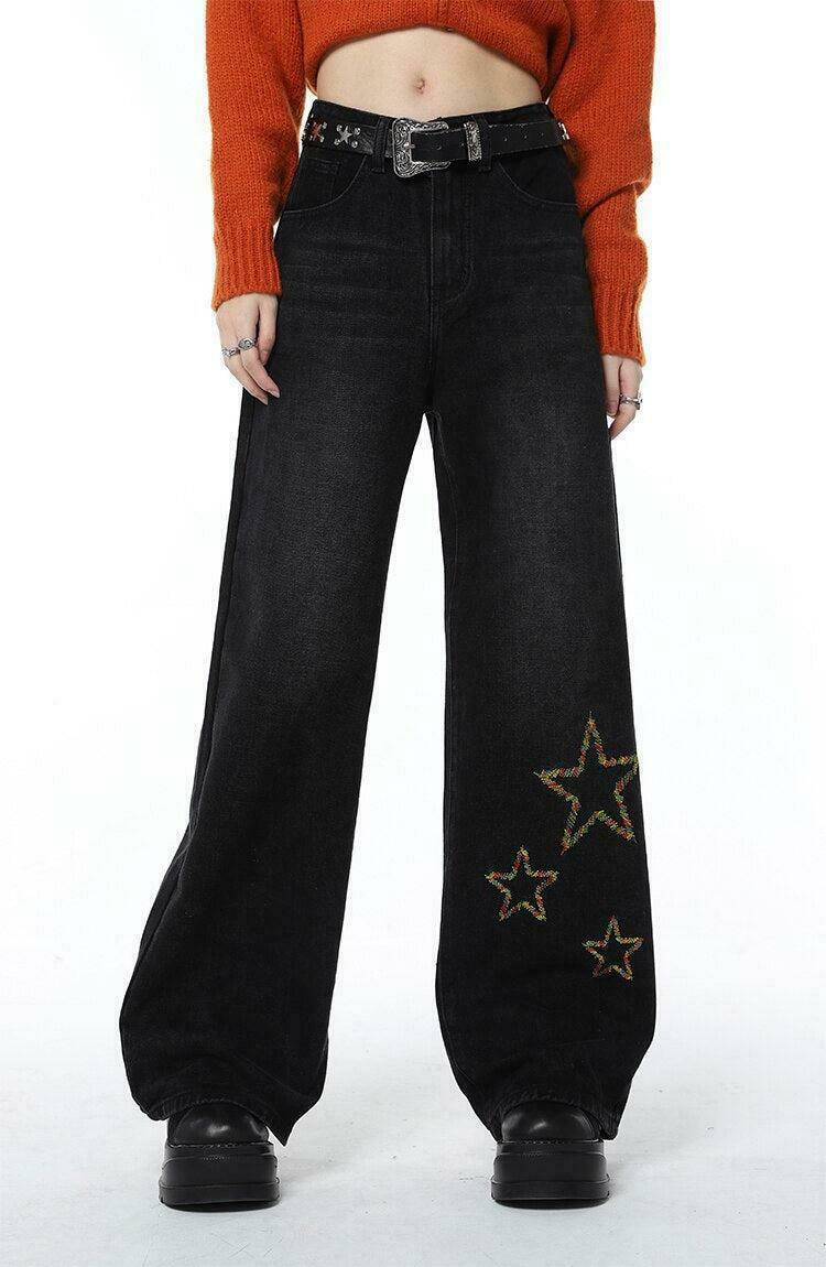 Tinsel Stars Wide Leg Jeans - Trendy Y2K Grunge Style for Fashion-Forward Looks